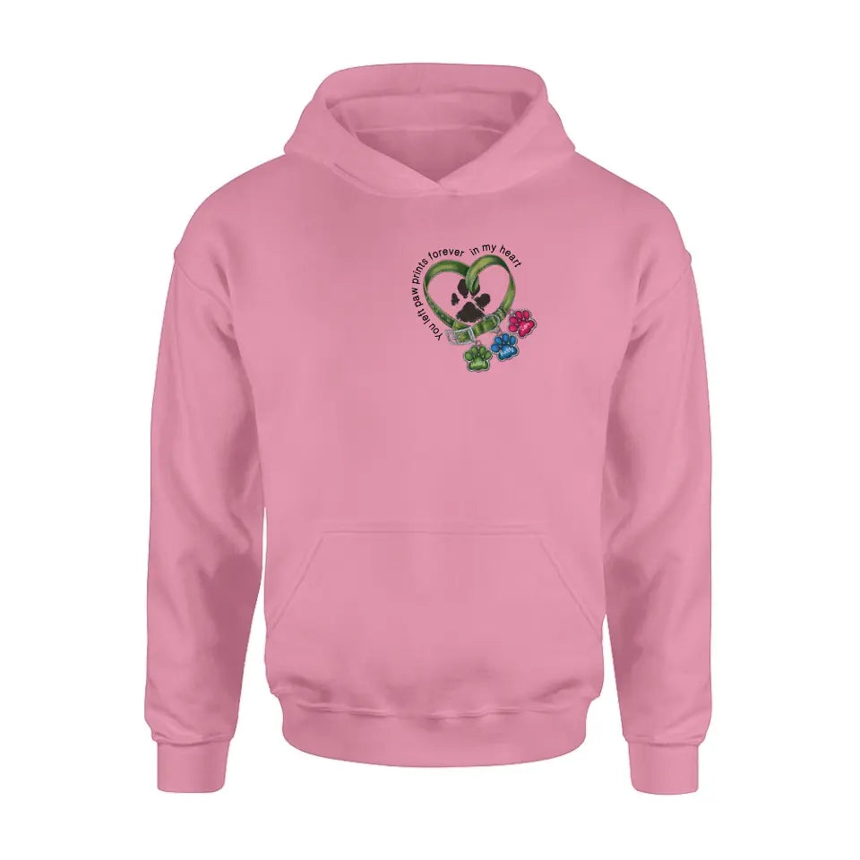 Personalized Memorial Dog Collar Shirt/Hoodie - Up to 3 Dogs - Gift Idea For Dog Lover - You Left Paw Prints Forever In My Heart