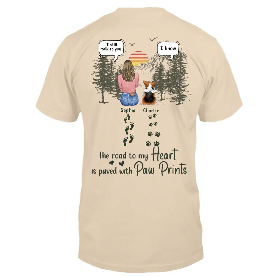 Personalized Memorial Pet T-Shirt/Hoodie - Up to 5 Pets - Memorial Gift Idea for Dog/Cat/Rabbit Owners  - The Road To My Heart Is Paved With Paw Prints
