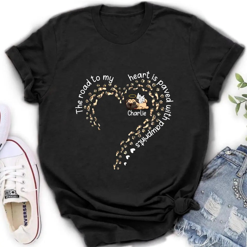 Personalized Memorial Dog Shirt/Hoodie/Long sleeve/Sweatshirt - Mother's Day Gift Idea For Dog Lovers/Dog Owners - The Road To My Heart Is Paved With Pawprints