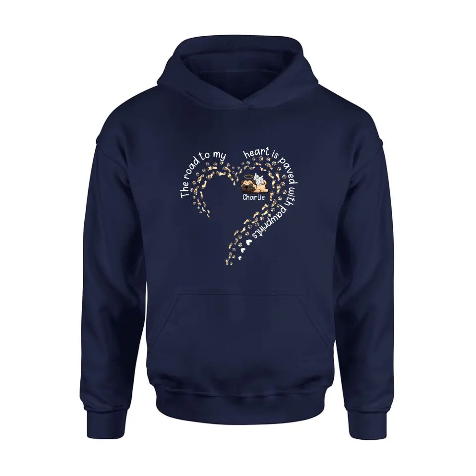 Personalized Memorial Dog Shirt/Hoodie/Long sleeve/Sweatshirt - Mother's Day Gift Idea For Dog Lovers/Dog Owners - The Road To My Heart Is Paved With Pawprints
