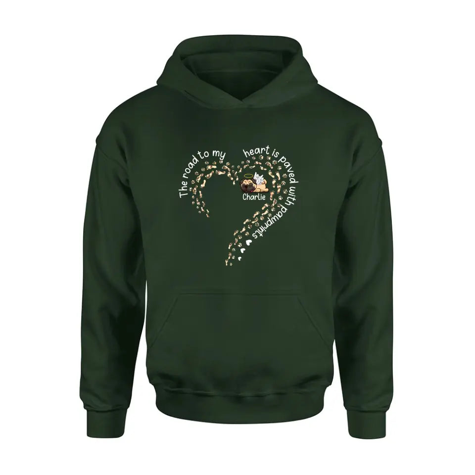 Personalized Memorial Dog Shirt/Hoodie/Long sleeve/Sweatshirt - Mother's Day Gift Idea For Dog Lovers/Dog Owners - The Road To My Heart Is Paved With Pawprints