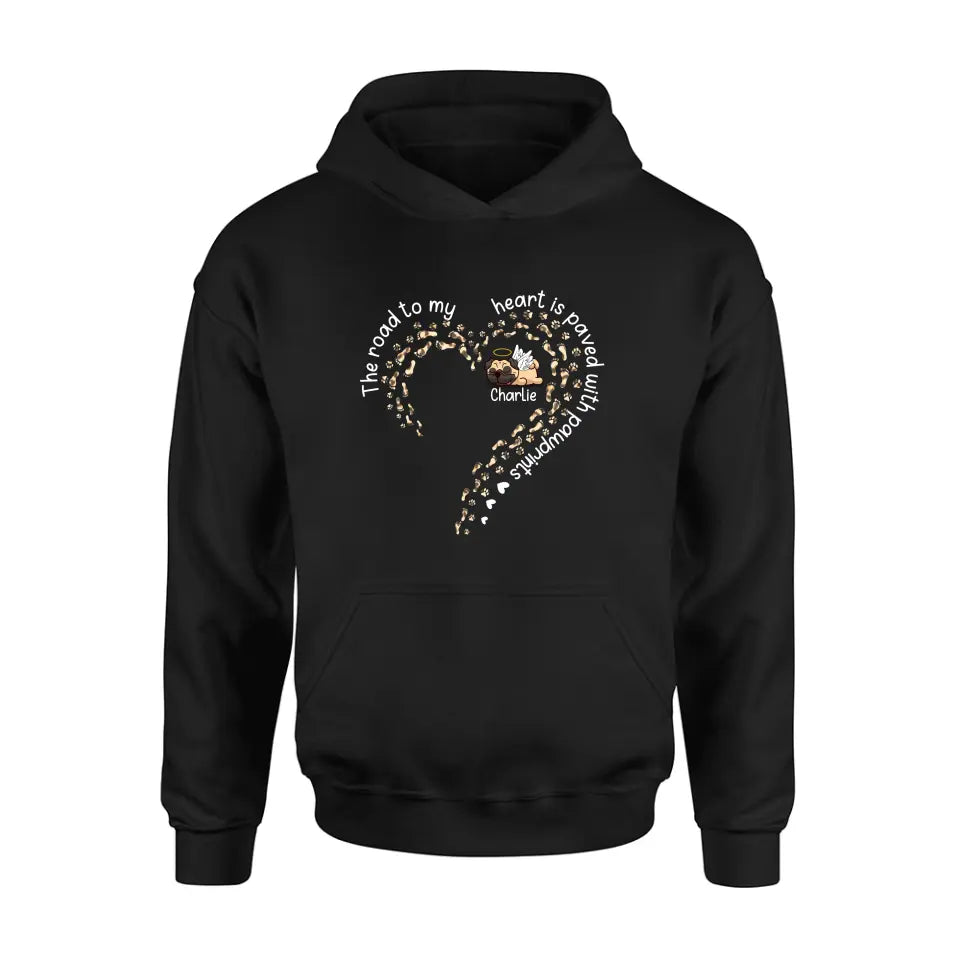 Personalized Memorial Dog Shirt/Hoodie/Long sleeve/Sweatshirt - Mother's Day Gift Idea For Dog Lovers/Dog Owners - The Road To My Heart Is Paved With Pawprints