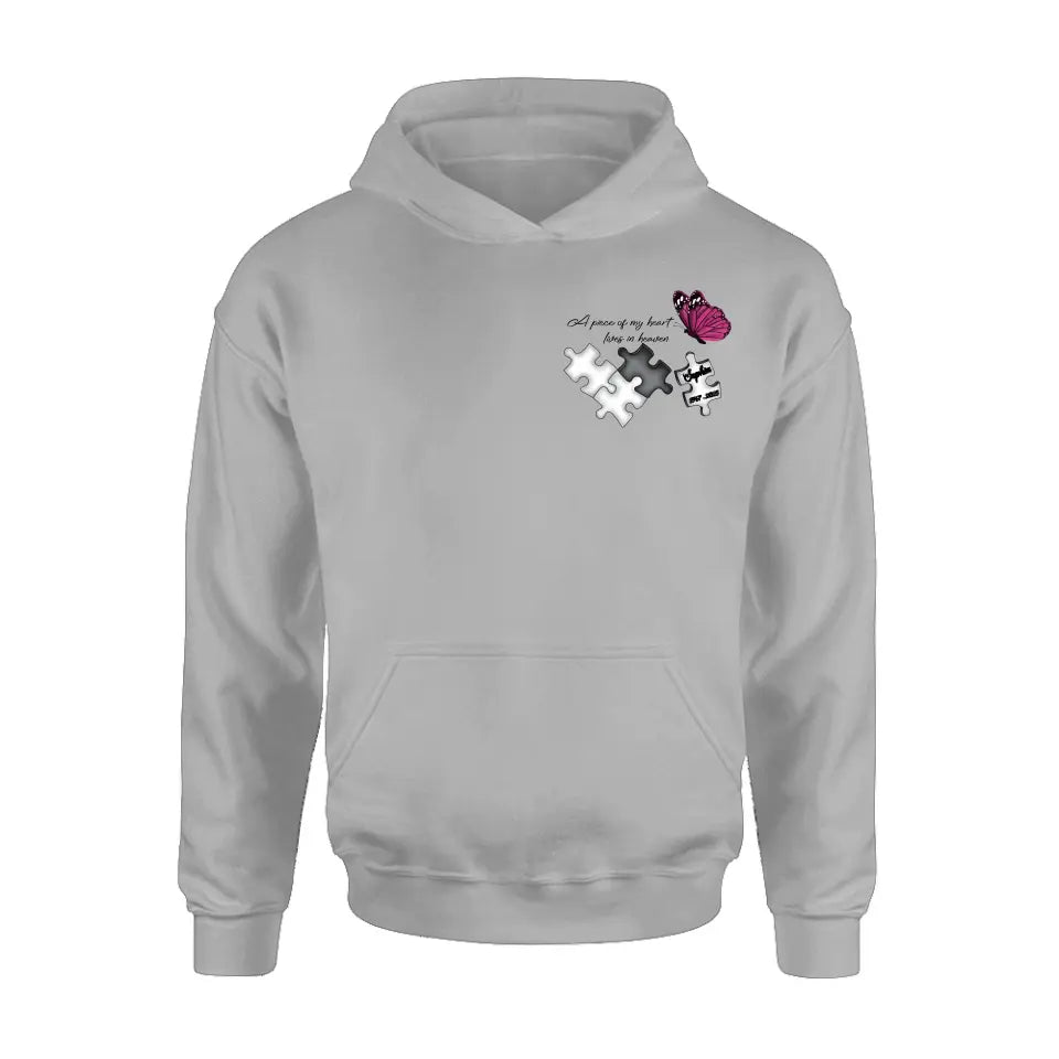 Personalized Memorial Shirt/Hoodie - Memorial Gift Idea for Mother's Day/Father's Day - A Piece Of My Heart Lives In Heaven