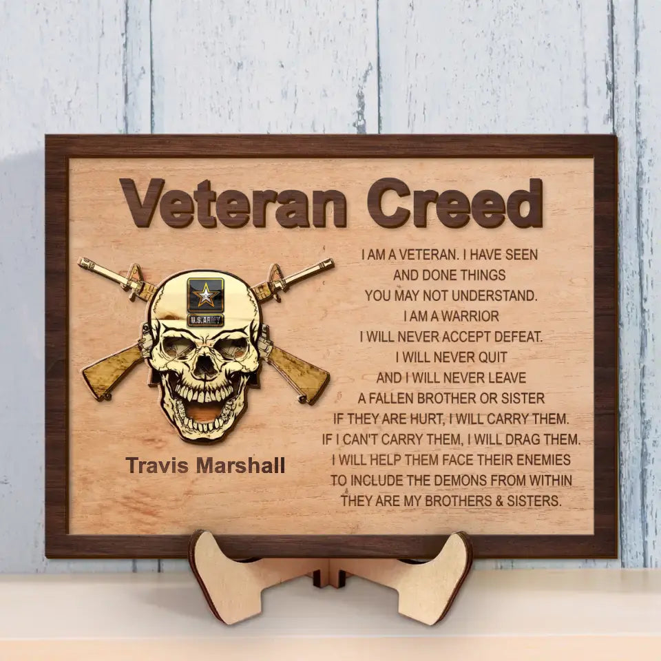 Personalized Veteran 2 Layered Wooden Art - Gift Idea for Veteran - Veteran Creed
