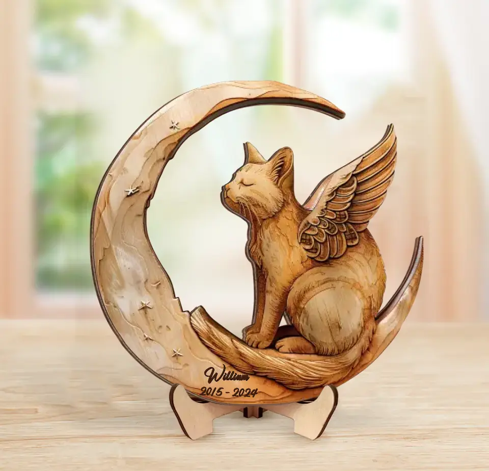 Personalized Cat 2 Layered Wooden Art - Memorial Gift Idea for Cat Owners