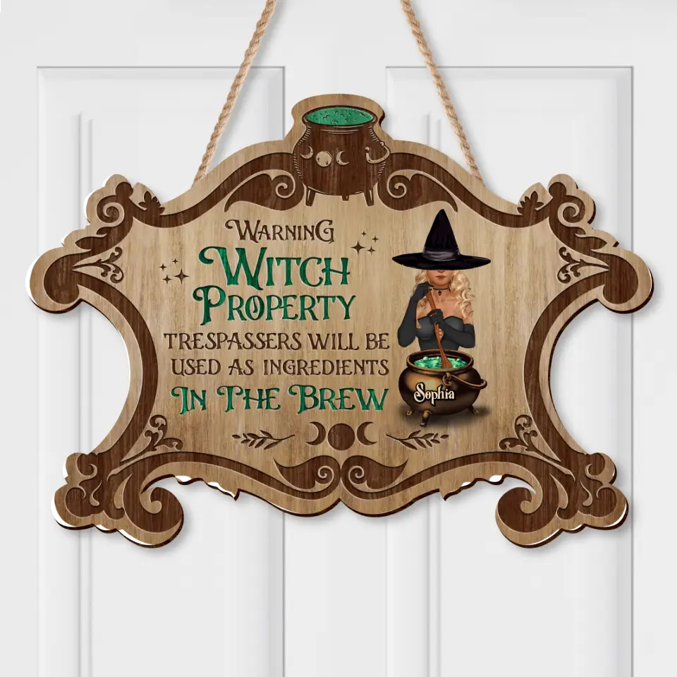 Custom Personalized Witch Property Wooden Sign - Gift Idea For Halloween/ Home Decor - Warning Witch Property Trespassers Will Be Used As Ingredients In The Brew