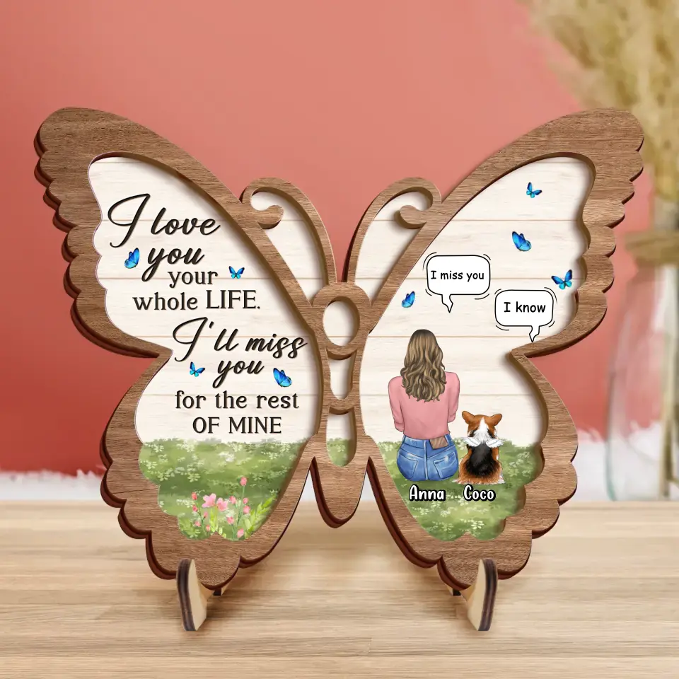 Personalized Memorial Pet Wooden Art - Adult/Couple with up to 4 Pets - Memorial Gift Idea for Dog/Cat/Rabbit Owners - I Love You Your Whole Life