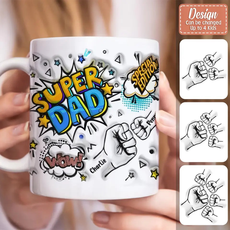 Personalized Dad 3D Inflated Coffee Mug - Up To 4 Kids - Father's Day Gift Idea - Super Dad Special Edition