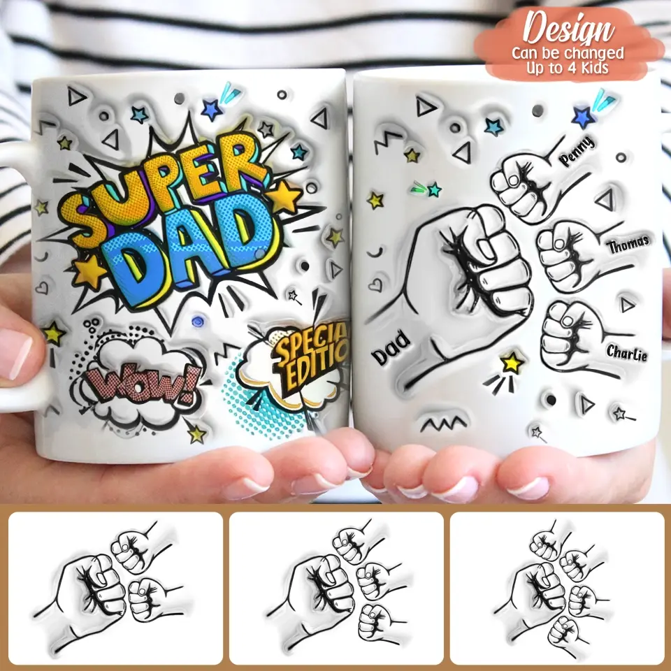 Personalized Dad 3D Inflated Coffee Mug - Dad With Up to 4 Kids - Father's Day Gift Idea - Super Dad Special Edition