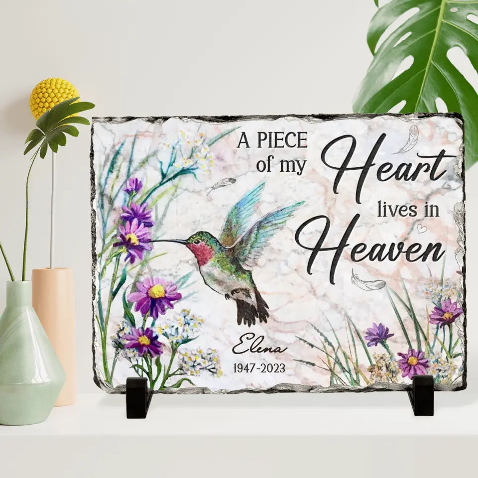 Personalized Memorial Rectangle Lithograph - Memorial Gift Idea For Family Member - A Piece Of My Heart Lives In Heaven