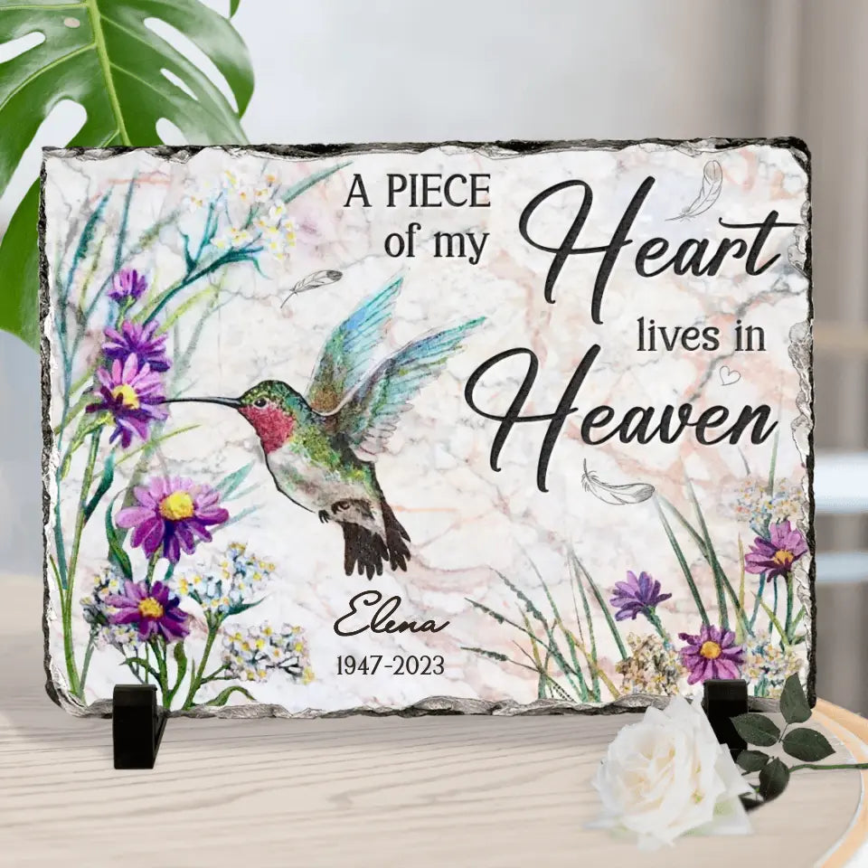 Personalized Memorial Rectangle Lithograph - Memorial Gift Idea For Family Member - A Piece Of My Heart Lives In Heaven