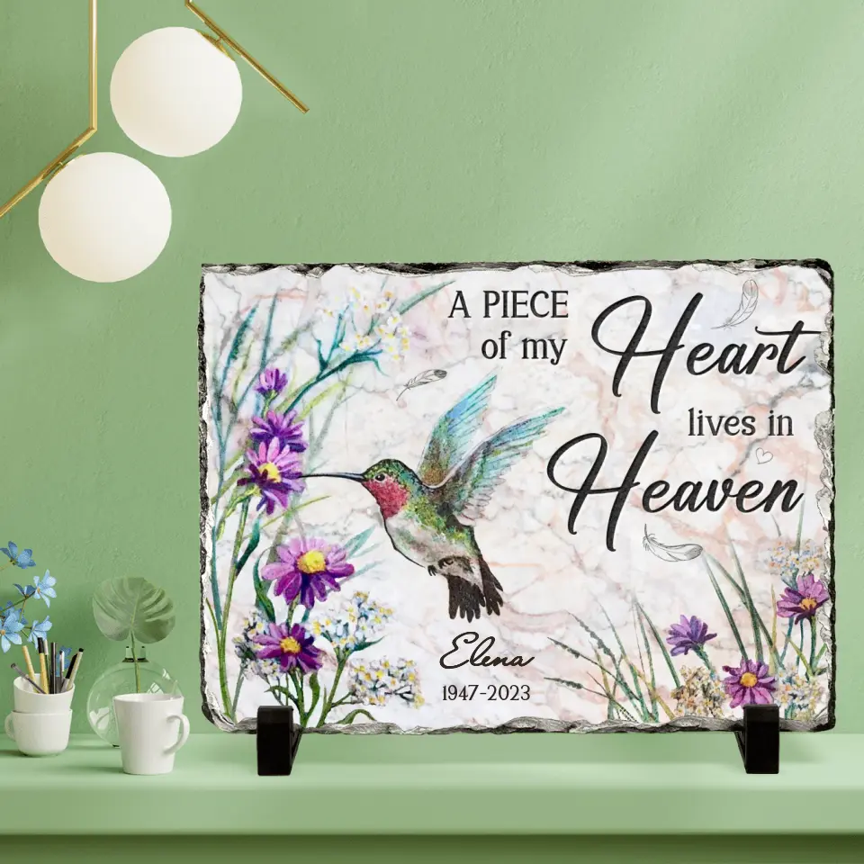 Personalized Memorial Rectangle Lithograph - Memorial Gift Idea For Family Member - A Piece Of My Heart Lives In Heaven