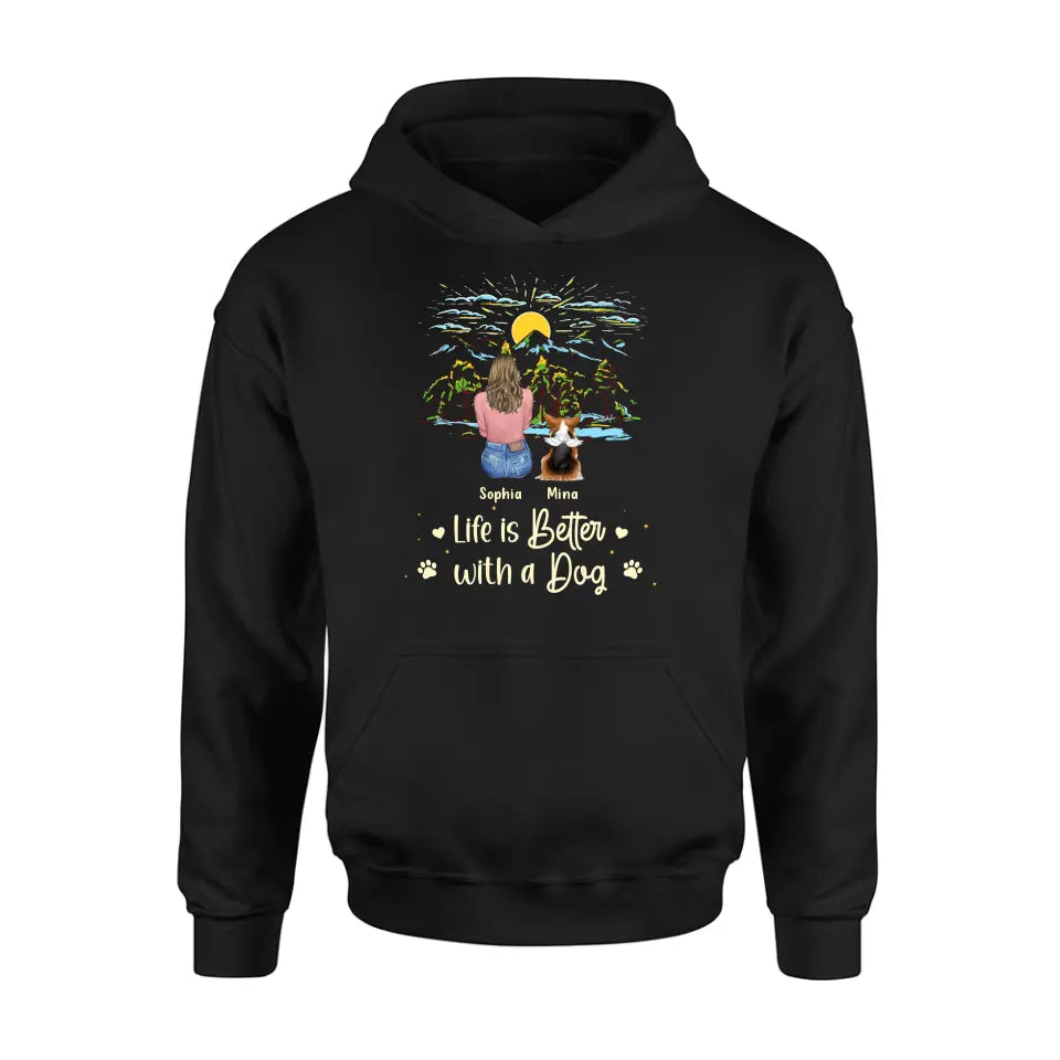 Personalized Pet Shirt/Hoodie - Up to 4 Dogs/Cats/Rabbits - Gift Idea For Pet Lover/Father's Day/Mother's Day - Life Is Better With Dogs