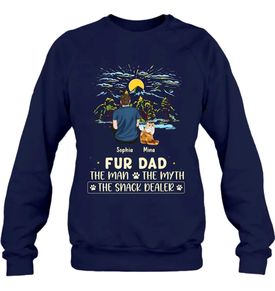 Personalized Cat Dad Shirt/Hoodie - Up to 4 Cats - Gift Idea For Father's Day/Cat Lover - Fur Dad The Man The Myth The Snack Dealer