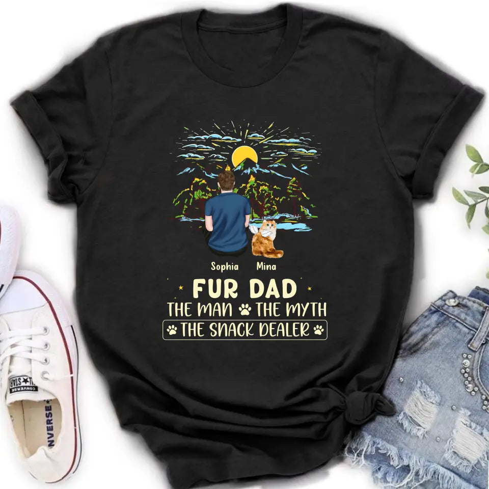 Personalized Cat Dad Shirt/Hoodie - Up to 4 Cats - Gift Idea For Father's Day/Cat Lover - Fur Dad The Man The Myth The Snack Dealer