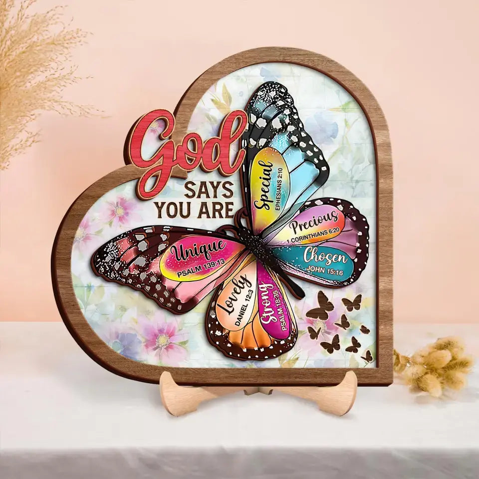 Personalized Butterflty 2 Layered Art - Christian Gifts For Women - Faith Inspirational Gifts For Mom/Daughter/Sister/Friend - God Says You Are