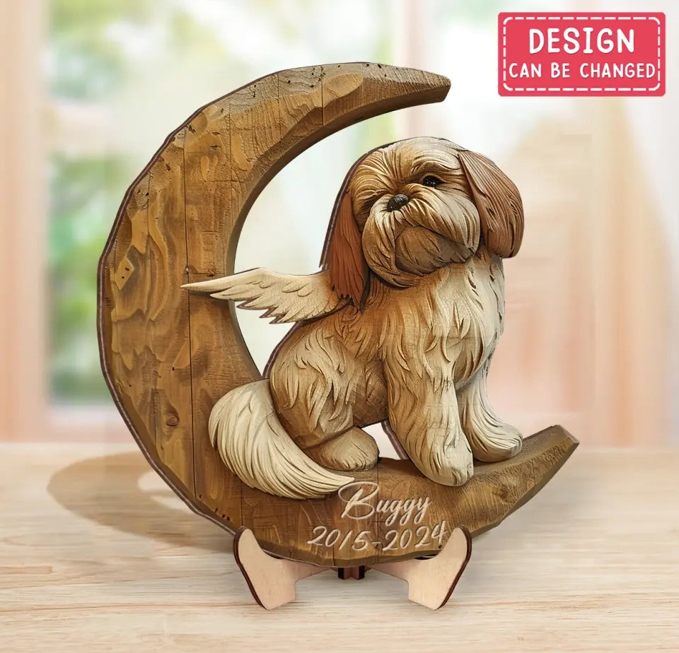 Personalized Shih Tzu Sitting On Moon 2 Layered Wooden Art - Gift Idea for Dog Owners