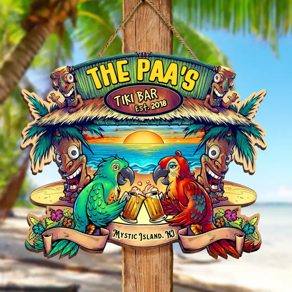 Personalized Tiki Bar Wooden Sign - Gift Idea For Family/Couple/Beach Lover