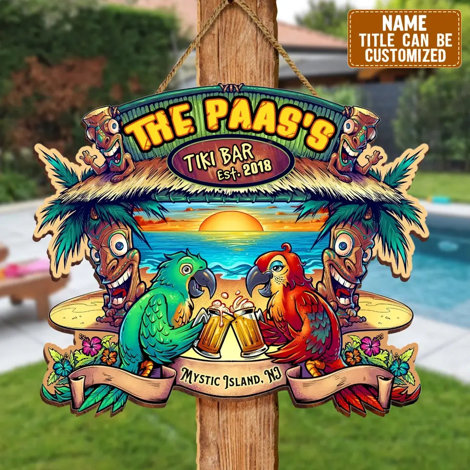 Personalized Tiki Bar Wooden Sign - Gift Idea For Family/Couple/Beach Lover