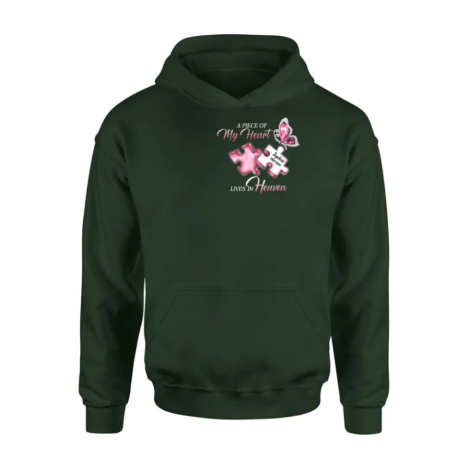 Personalized Memorial Shirt/Hoodie - Memorial Gift For Family Member - A Piece Of My Heart Lives In Heaven