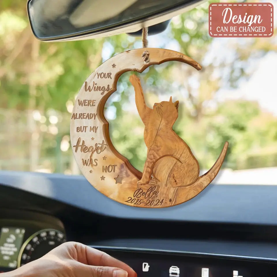 Personalized Cat Moon Wooden Ornament - Memorial Gift Idea for Cat Lover - Angels Don't Always Have Wings Sometimes They Have Whiskers