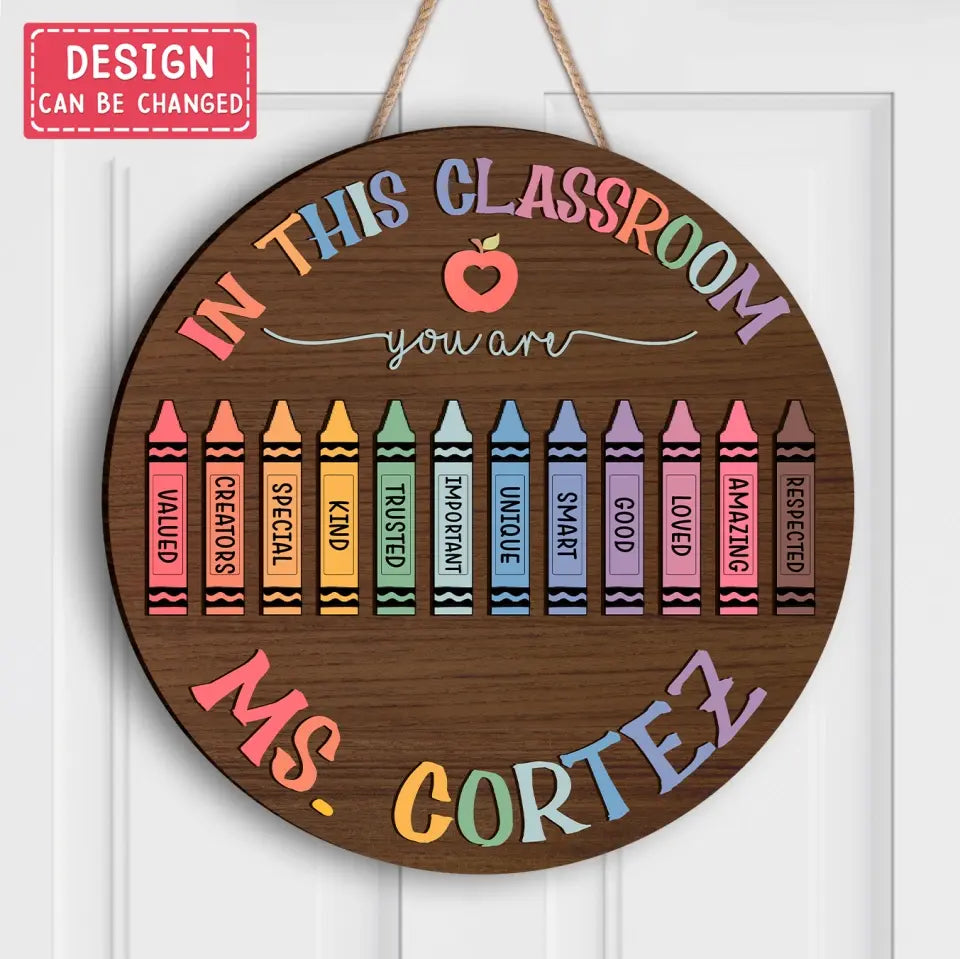 Custom Personalized Teacher Crayons Wooden Sign - Teacher Gifts Idea - Classroom Door Hanger