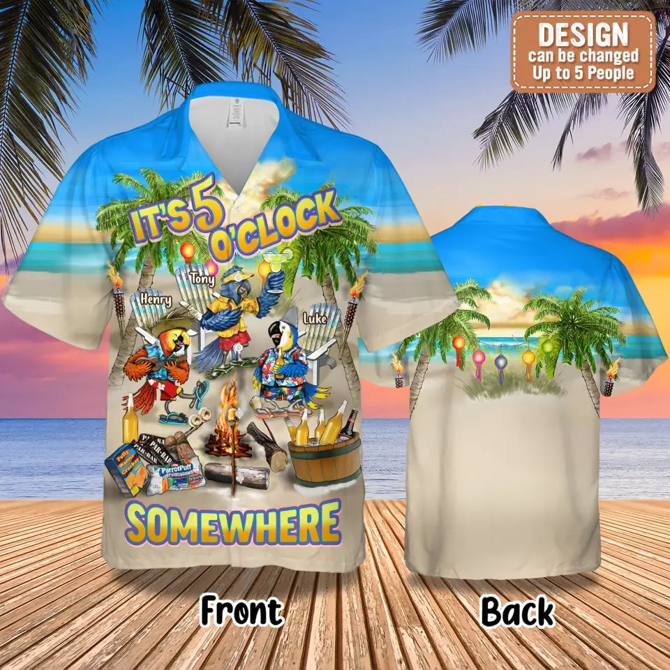 Personalized Summer Hawaiian Shirt - Up to 5 Names - Gitt Idea For Summer/Friends/Family - It's 5 O'clock Somewhere