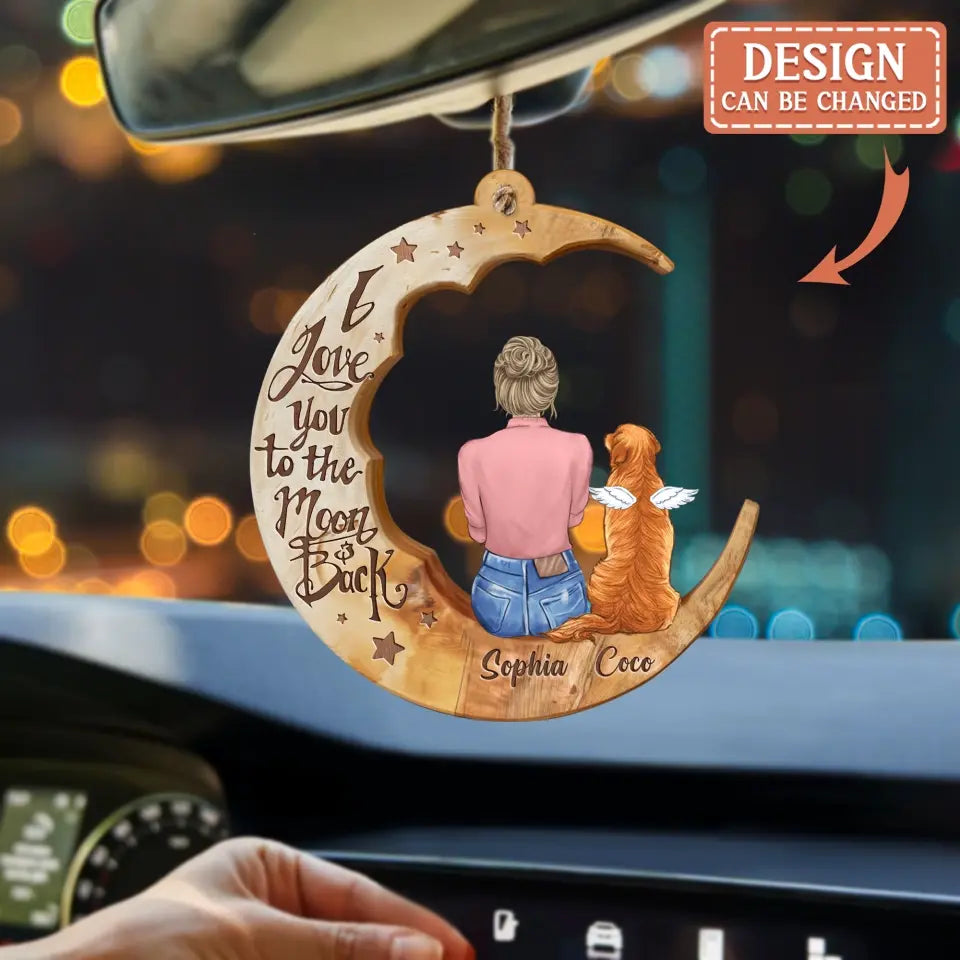 Personalized Memorial Pet Moon Wooden Ornament - Memorial Gift Idea for Cat/Dog Lover - I Love You To The Moon And Back