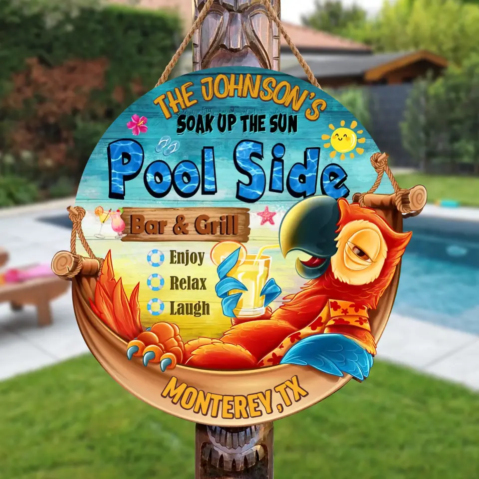 Personalized Pool Side Wooden Sign - Gift Idea For Summer/Family - Custom Family Name