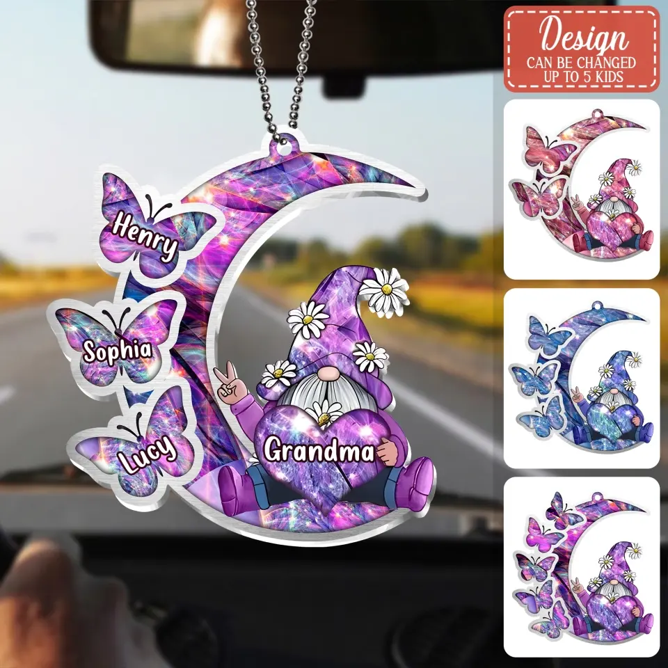 Personalized Sparkling Grandma Nana With Sweet Butterfly Kids Acrylic  Car Ornament - Gift Idea To Grandma/Mother - Up to 5 Kids