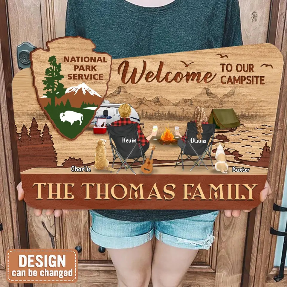 Personalized Camping Wooden Sign - Couple/Parents With Up to 3 Kids And 3 Pets - Gift Idea For Family/Camping/Dog/Cat Lover - Making Memories One Campsite At A Time