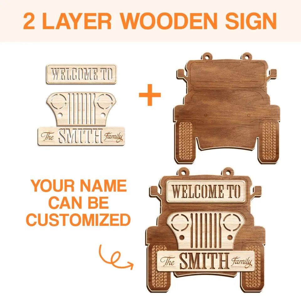 Personalized Off-road Car 2 Layered Wooden Art - Door Sign Gift Idea For Family - Welcome To The Smith Family