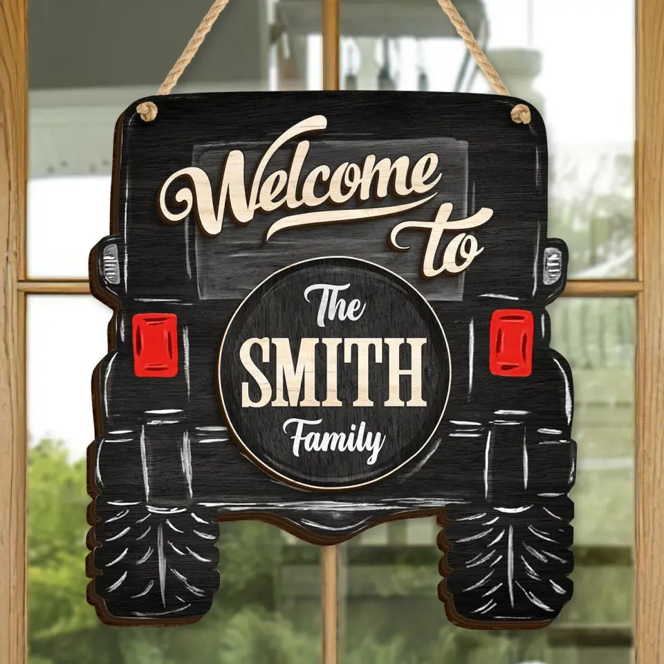 Personalized Off-road Car 2 Layered Wooden Art - Door Sign Gift Idea For Family/Off-road Car Lover - Welcome To The Smith Family