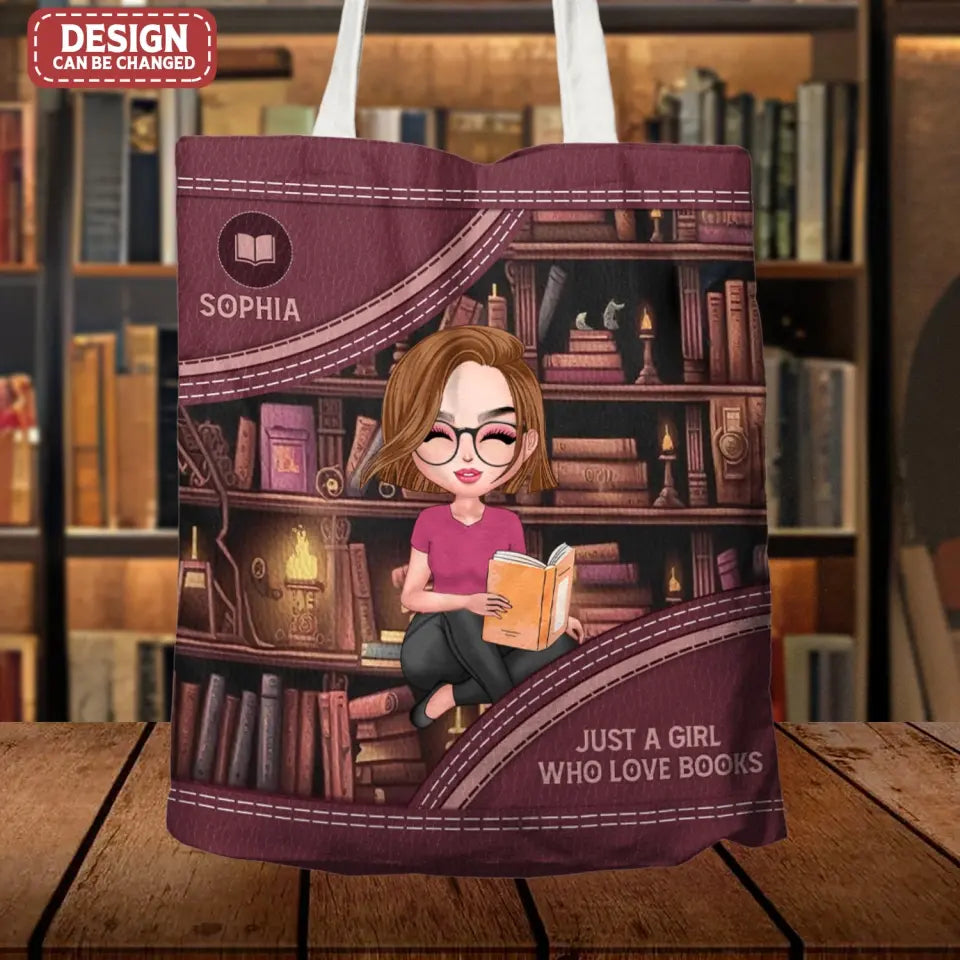 Personalized Girl Reading Book Canvas Bag - Gift Idea For Reading Lover - Just A Girl Who Loves Books