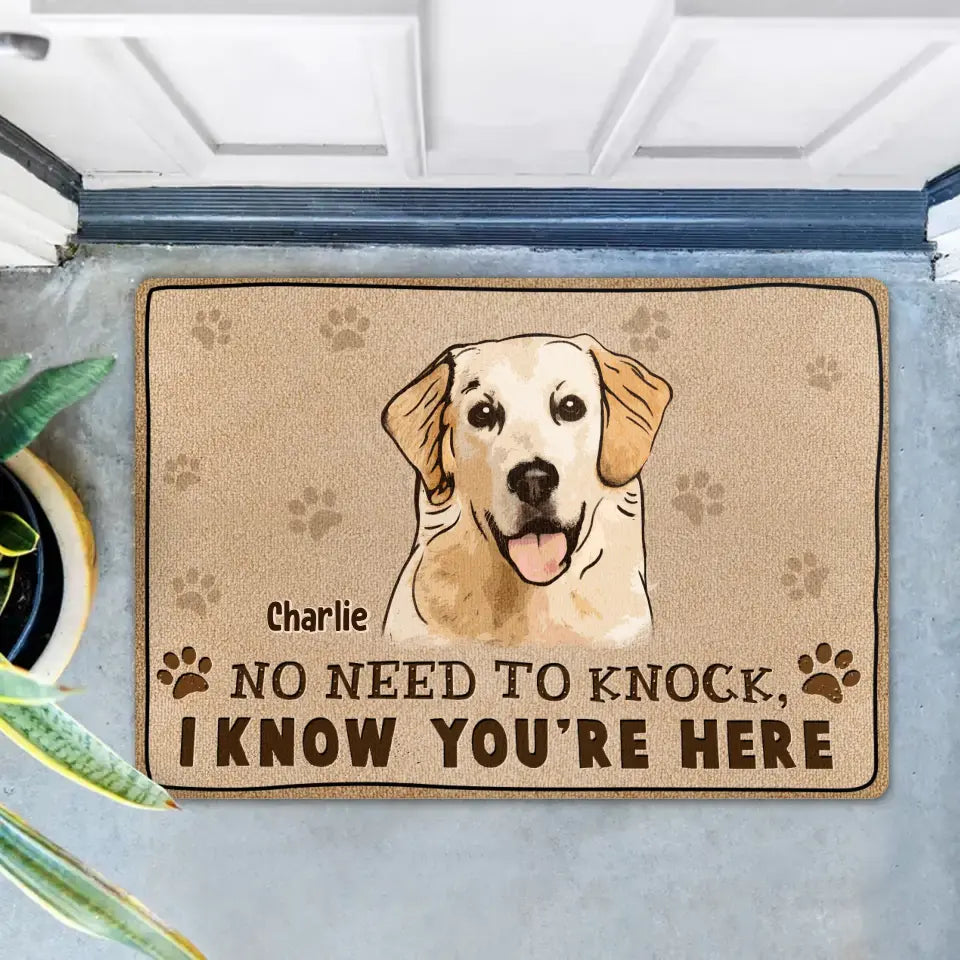 Personalized Welcome Doormat - Upload Pet's Photos - Gift Idea For Dog Lover - No Need To Knock We Know You're Here