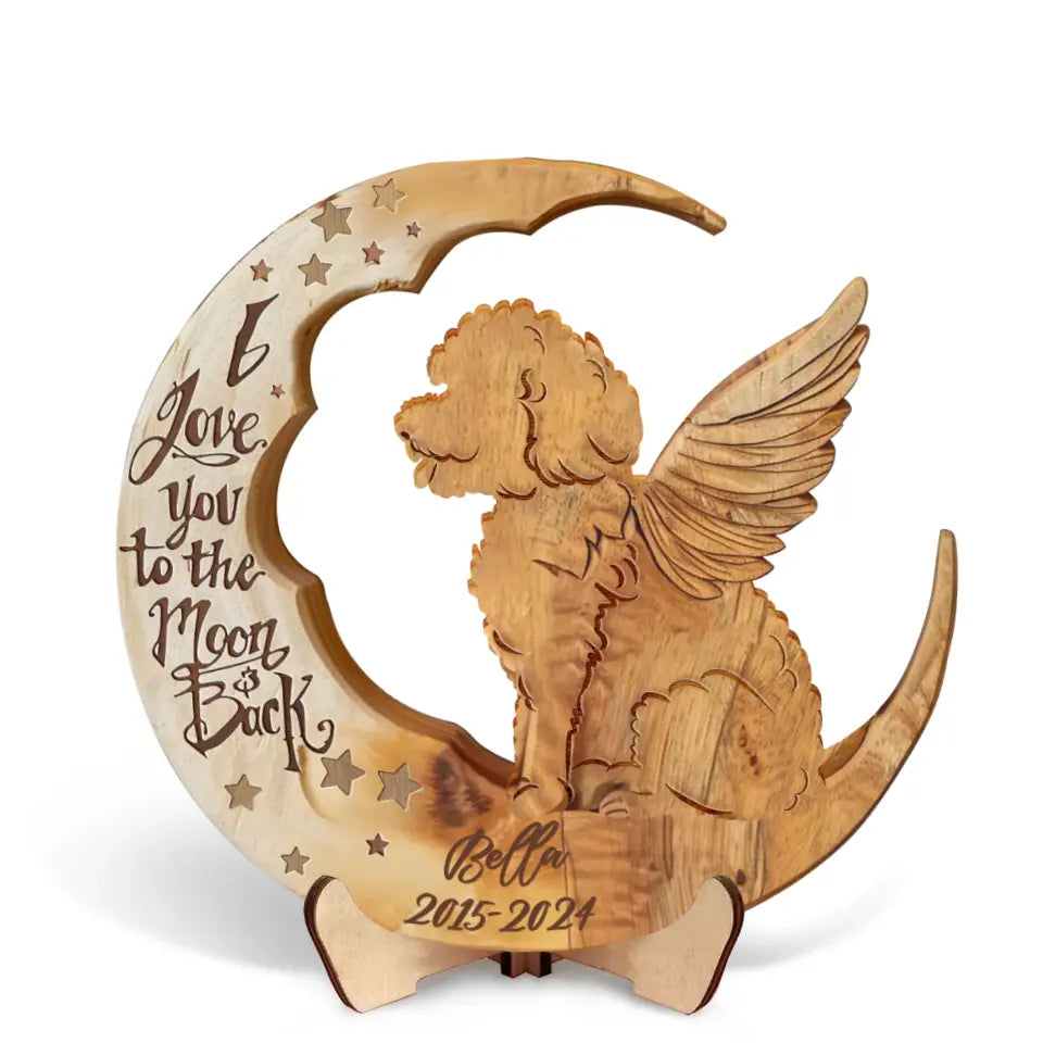 Personalized Poodle Moon 2 Layered Wooden Art - Memorial Gift Idea For Dog Mom/Dog Dad - I Love You To The Moon & Back