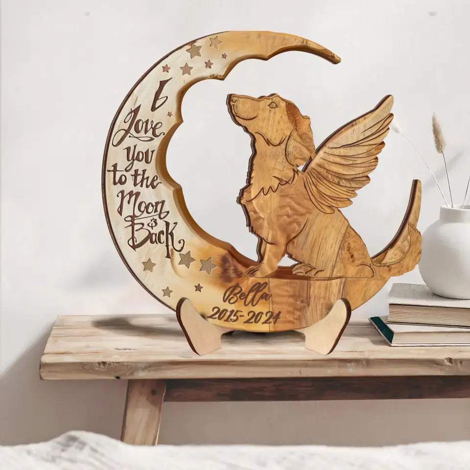 Personalized Dachshund Moon 2 Layered Wooden Art - Memorial Gift Idea For Dog Mom/Dog Dad - I Love You To The Moon & Back