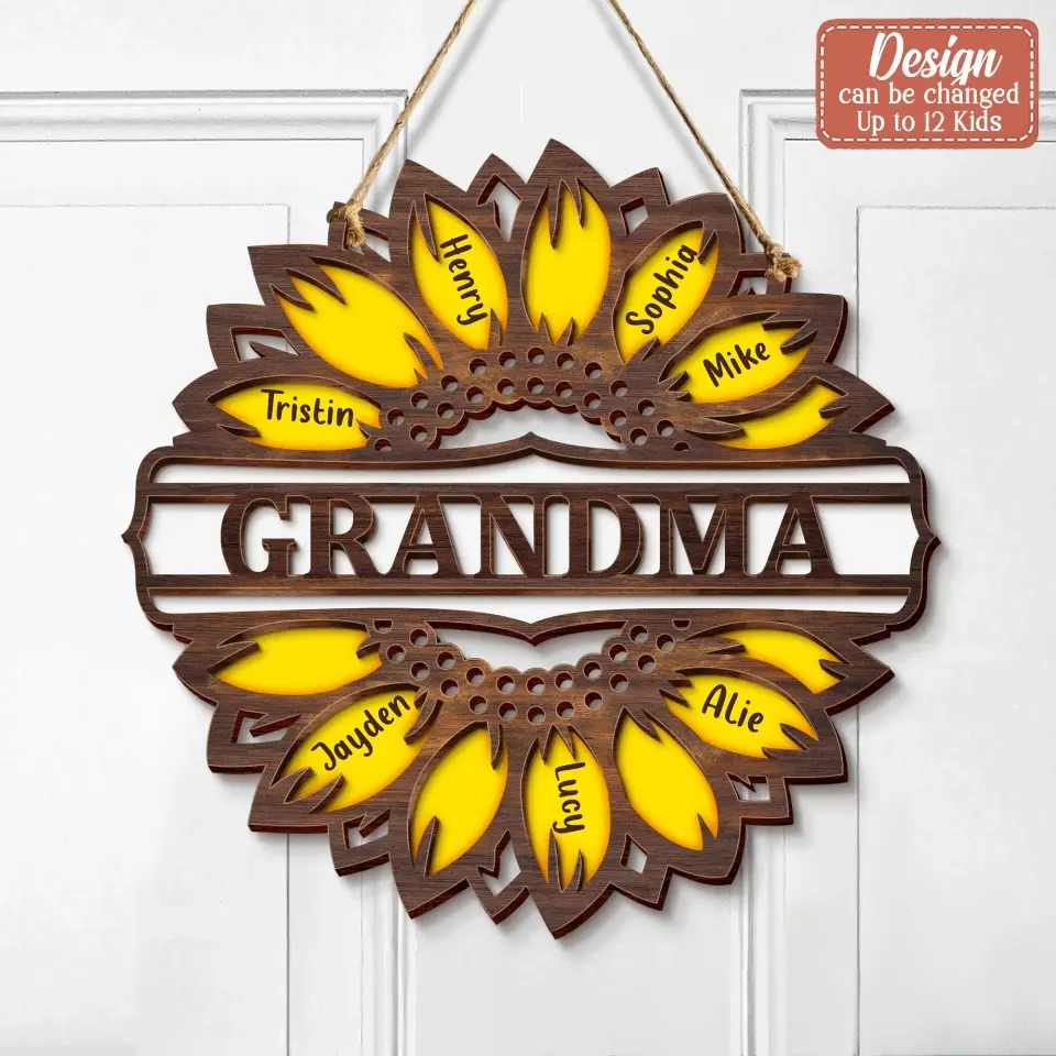 Personalized Sunflower Fall 2 Layered Wooden Art - Up to 12 Kids - Gift Idea For Mom Grandma