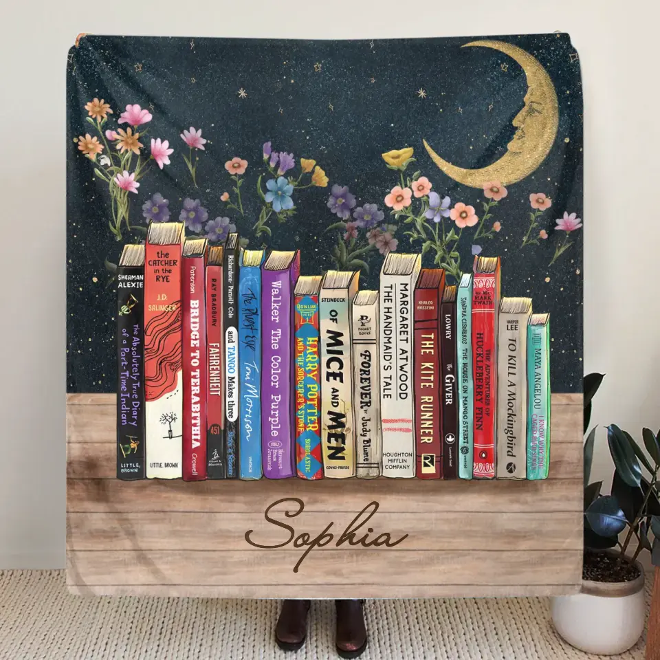 Personalized Reading Girl Quilt/Fleece Throw Blanket - Gift Idea For Book Lover
