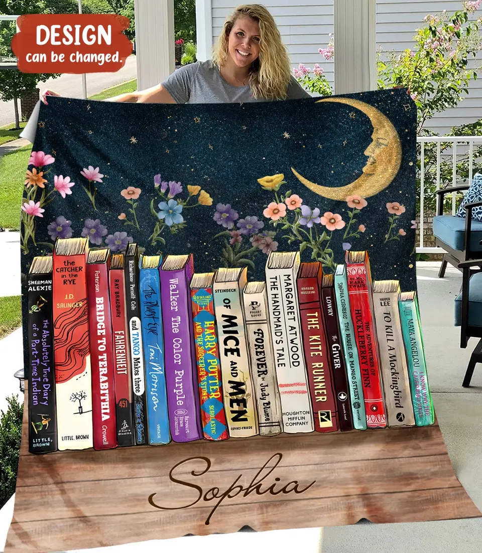 Personalized Reading Girl Quilt/Fleece Throw Blanket - Gift Idea For Book Lover
