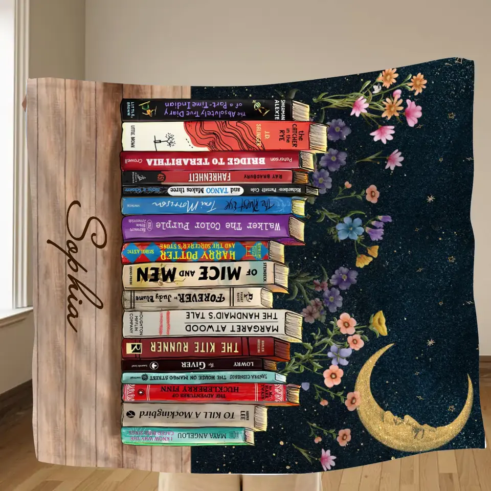 Personalized Reading Girl Quilt/Fleece Throw Blanket - Gift Idea For Book Lover