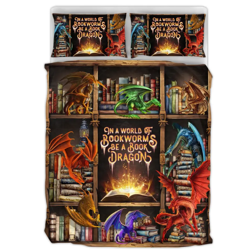 Personalized Reading Book Quilt Bed Sets - Gift Idea For Books Lover - In A World Of Bookworms Be A Book Dragon