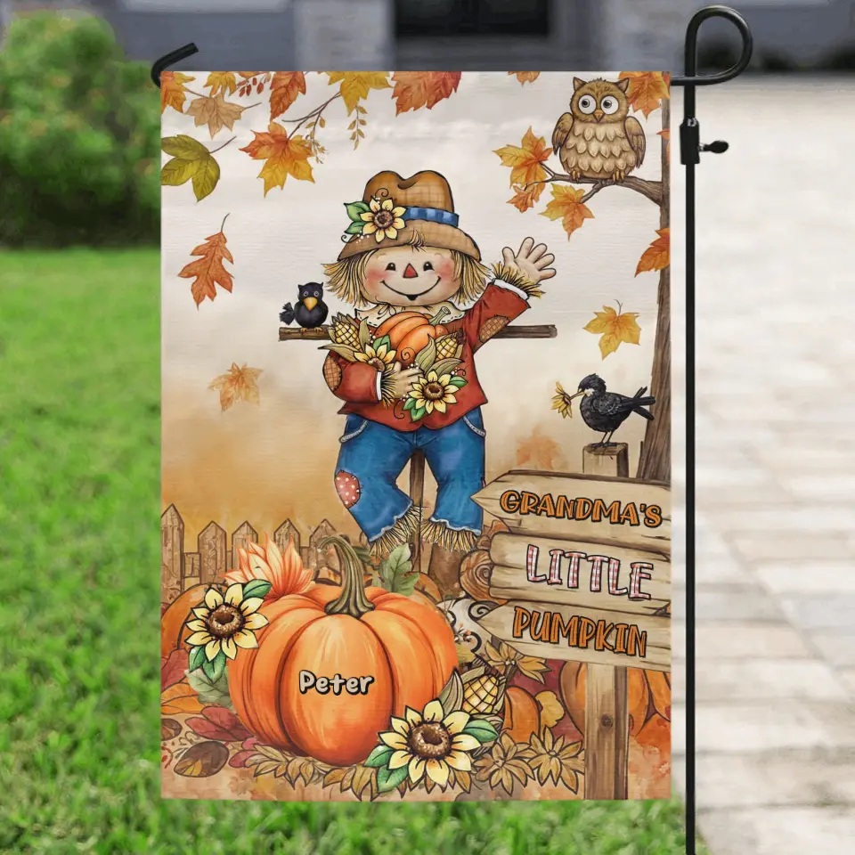 Personalized Grandma's Little Pumpkins Flag Sign - Up to 10 Kids - Gift Idea To Grandma/Mother