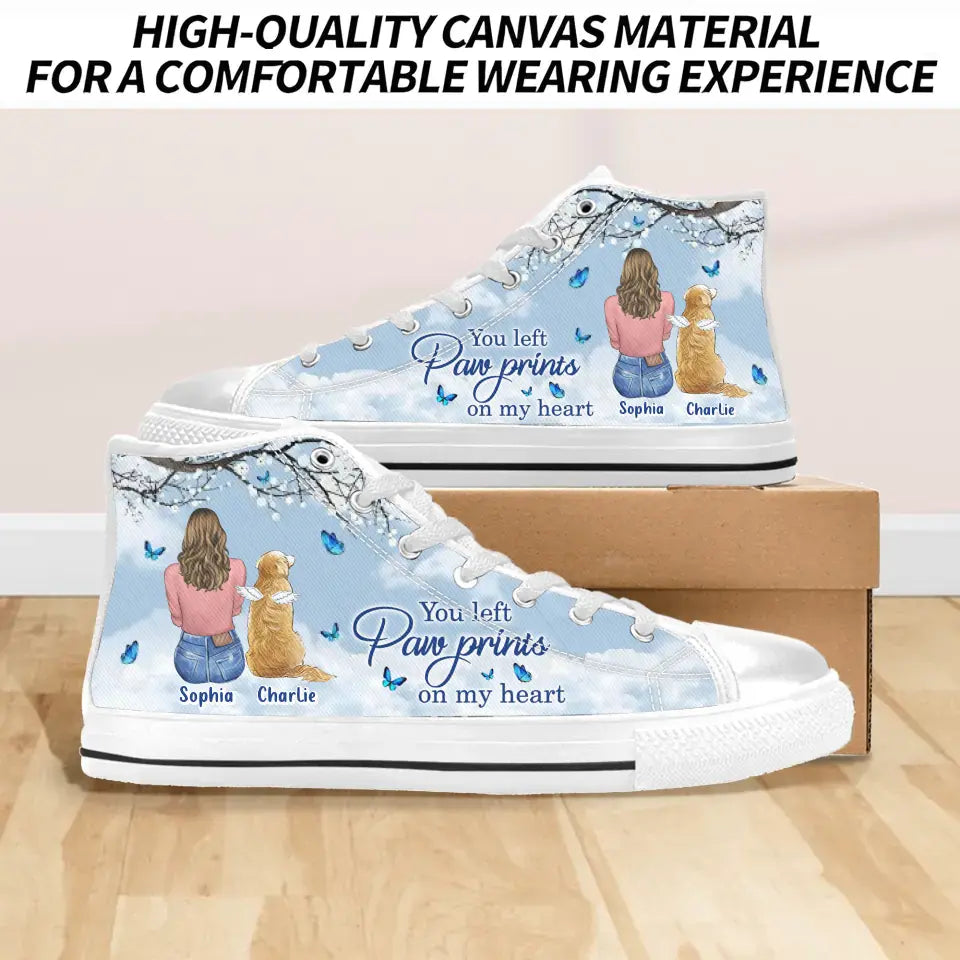 Personalized Memorial Pet High Top Canvas Shoes - Memorial Gift Idea For Dog/Cat/Rabbit Lover - You Left Paw Prints On My Heart