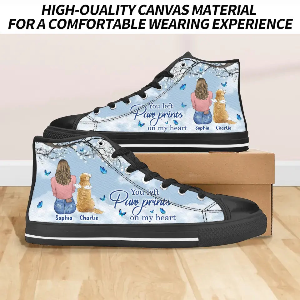 Personalized Memorial Pet High Top Canvas Shoes - Memorial Gift Idea For Dog/Cat/Rabbit Lover - You Left Paw Prints On My Heart
