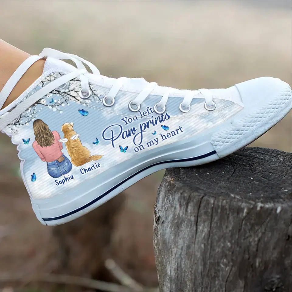 Personalized Memorial Pet High Top Canvas Shoes - Memorial Gift Idea For Dog/Cat/Rabbit Lover - You Left Paw Prints On My Heart