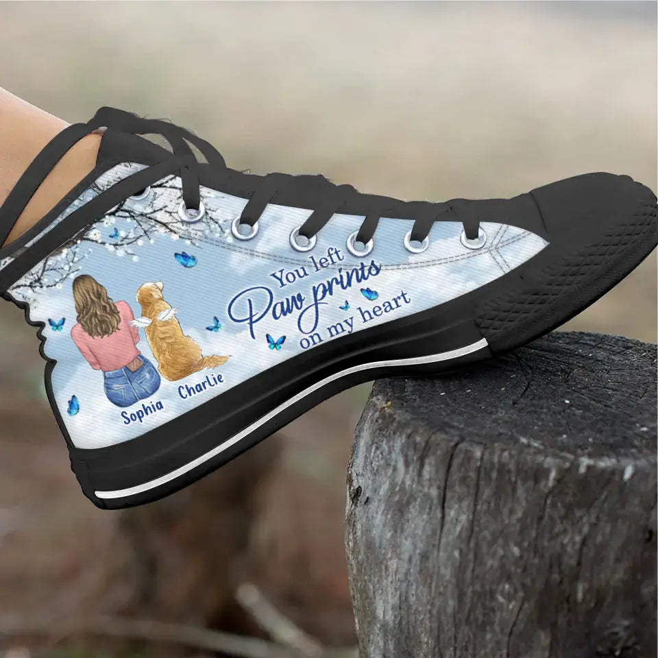 Personalized Memorial Pet High Top Canvas Shoes - Memorial Gift Idea For Dog/Cat/Rabbit Lover - You Left Paw Prints On My Heart