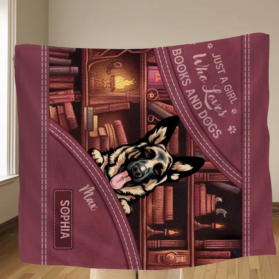 Personalized Dogs Fleece Throw Blanket/Quilt - Gift Idea For Dog Lovers - Just A Girl Who Loves Books And Dogs