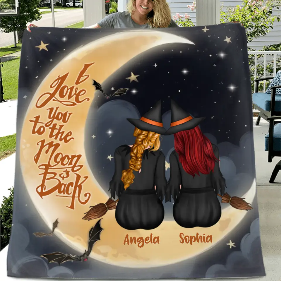 Personalized Witches Quilt/Fleece Throw Blanket - Gift Idea For Friend - Memorial Gift - I Love You To The Moon & Back