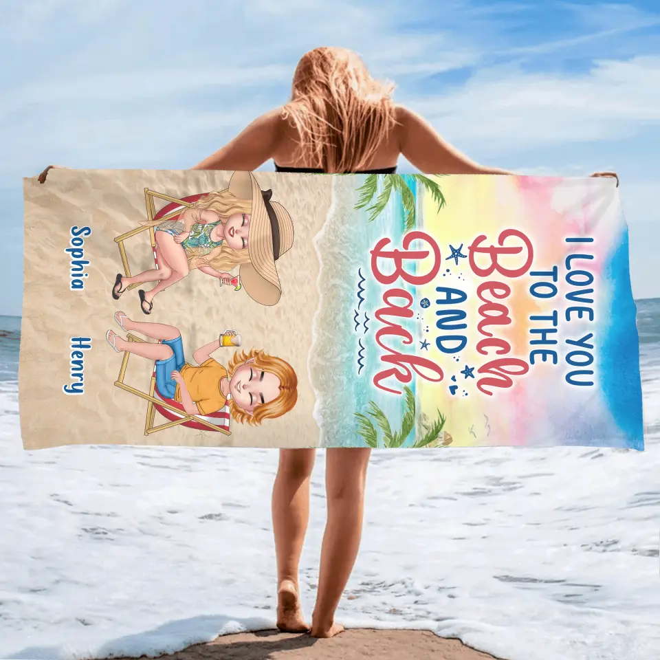 Personalized Couple Beach Towel - Gift Idea For Couple/Friends - I Love You To The Beach And Back